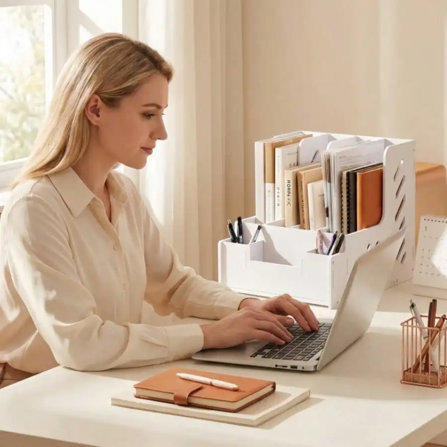 This Multi-Functional Desktop File Organizer Is Suitable For Office A4 Letter Paper And Documents, And Can Also Be Used As A Pen Holder, Book And Document Organizer On A Home Desk.