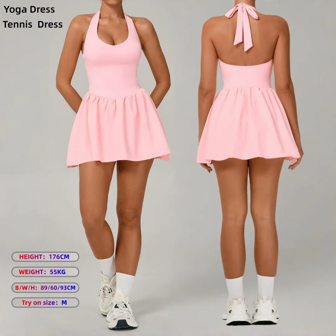 Women's One-piece Tennis Dress Sports  Anti-light Backless Golf Badminton Pilates Running Casual Workout Gym Yoga Fitness Dress