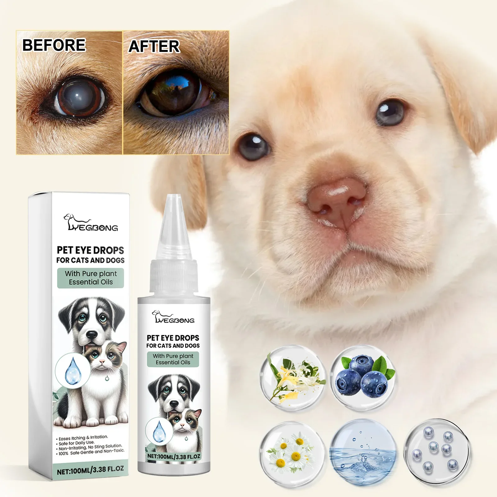 Yegbong Cat and Dog Eye Care Eye Drops, Pet Eye Cleaning Eye Care Eye Drops To Remove Tear Stains