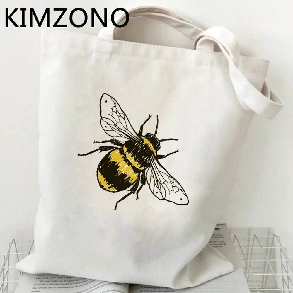 Bee shopping bag shopping cotton recycle bag canvas reusable grocery bag bolsas reutilizables string foldable woven cabas