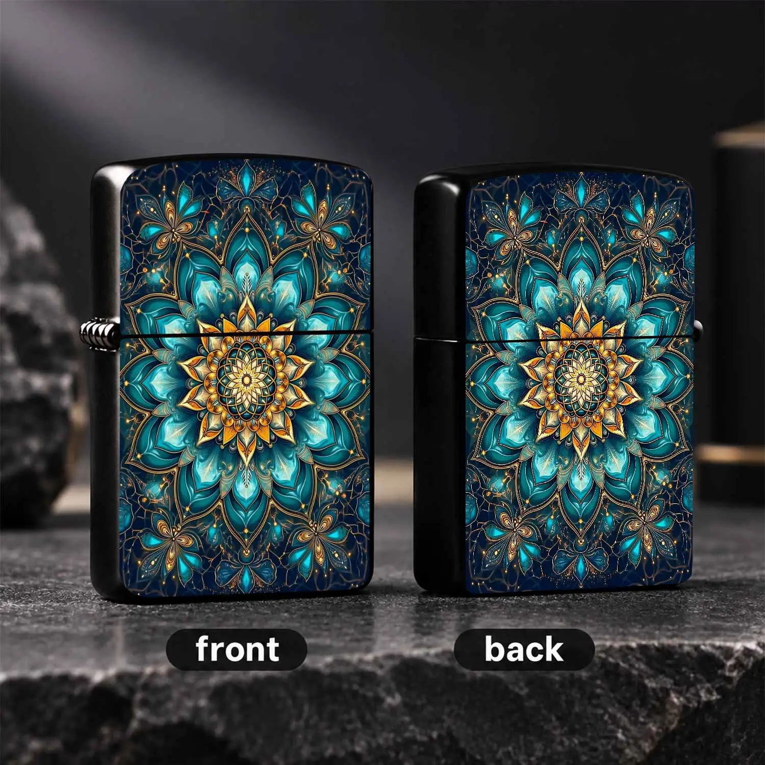 Exquisite Blue Gold Mandala Pattern Lighter, Artistic Elegant Decorative Pattern Portable Daily Item, Suitable for Multiple Scenarios, Ideal Gift for Friends and Family, Durable Delicate Surface, Perfect for Daily Use, T A Humorous And Inte