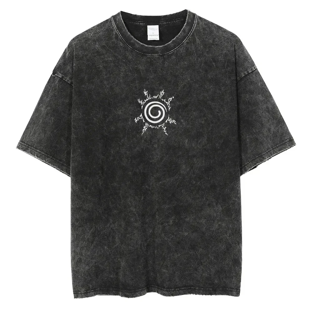 

2024 Men Women Washed T Shirt Black Japanese Anime Print TShirt 2023 Summer Oversized Vintage T-Shirt Harajuku Cotton Tees