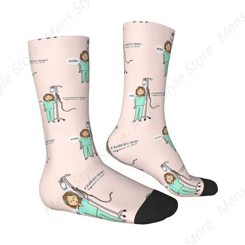 Fun Men's Baptism Of Nursing Student Dress Socks Unisex Breathbale Warm 3D Printing Medical Nurse Crew Socks