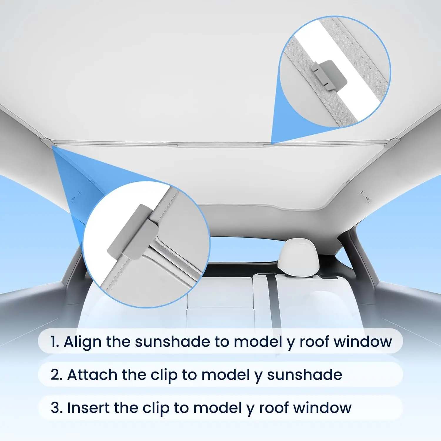 Sonnenschutz für Tesla Model 3 Schiebedach Highland 2026 Model Y 2020-26 – Sonnenschutz aus Eistuch mit Schnallen für Glas, vorne und hinten, Dachfenster-Zubehör – Detail 22