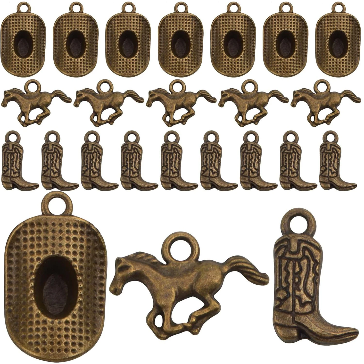 

60 шт. подвесок в ковбойском стиле: шляпы, сапоги, лошади. Идеально подходят для создания браслетов, ожерелий, серег и других украшений своими руками.