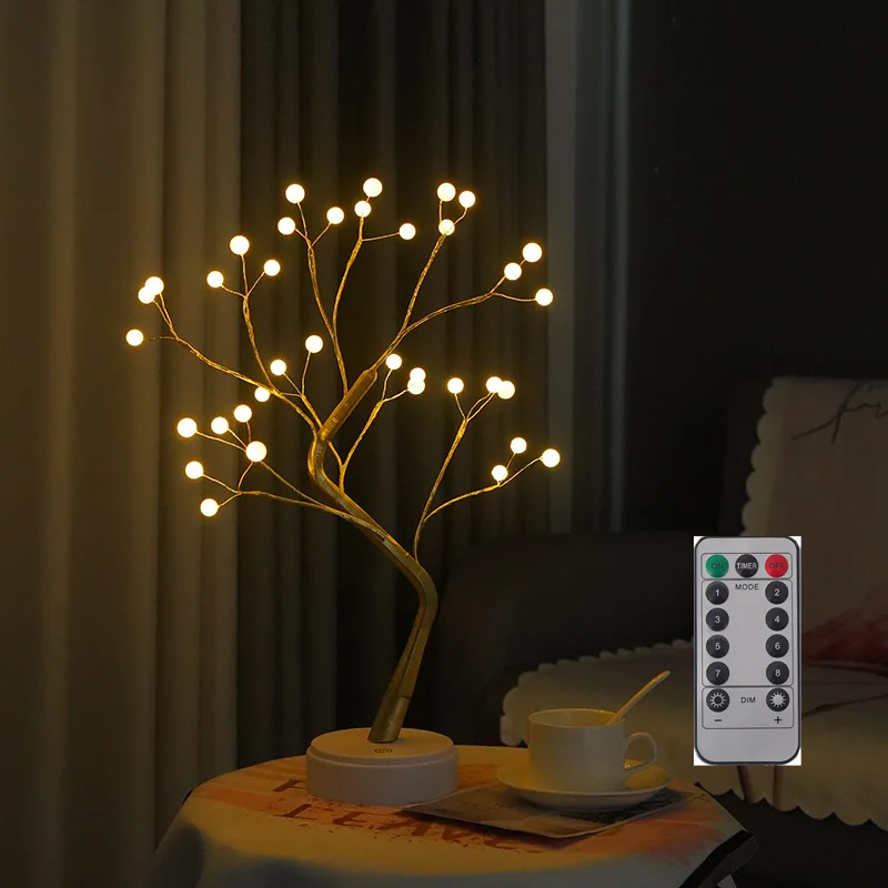 36 LEDs Table Lamp Bonsai Fairy Lights,LED DIY Adjustable Tree Light For Valentines Gift, Pearl Firefly Night Copper Light