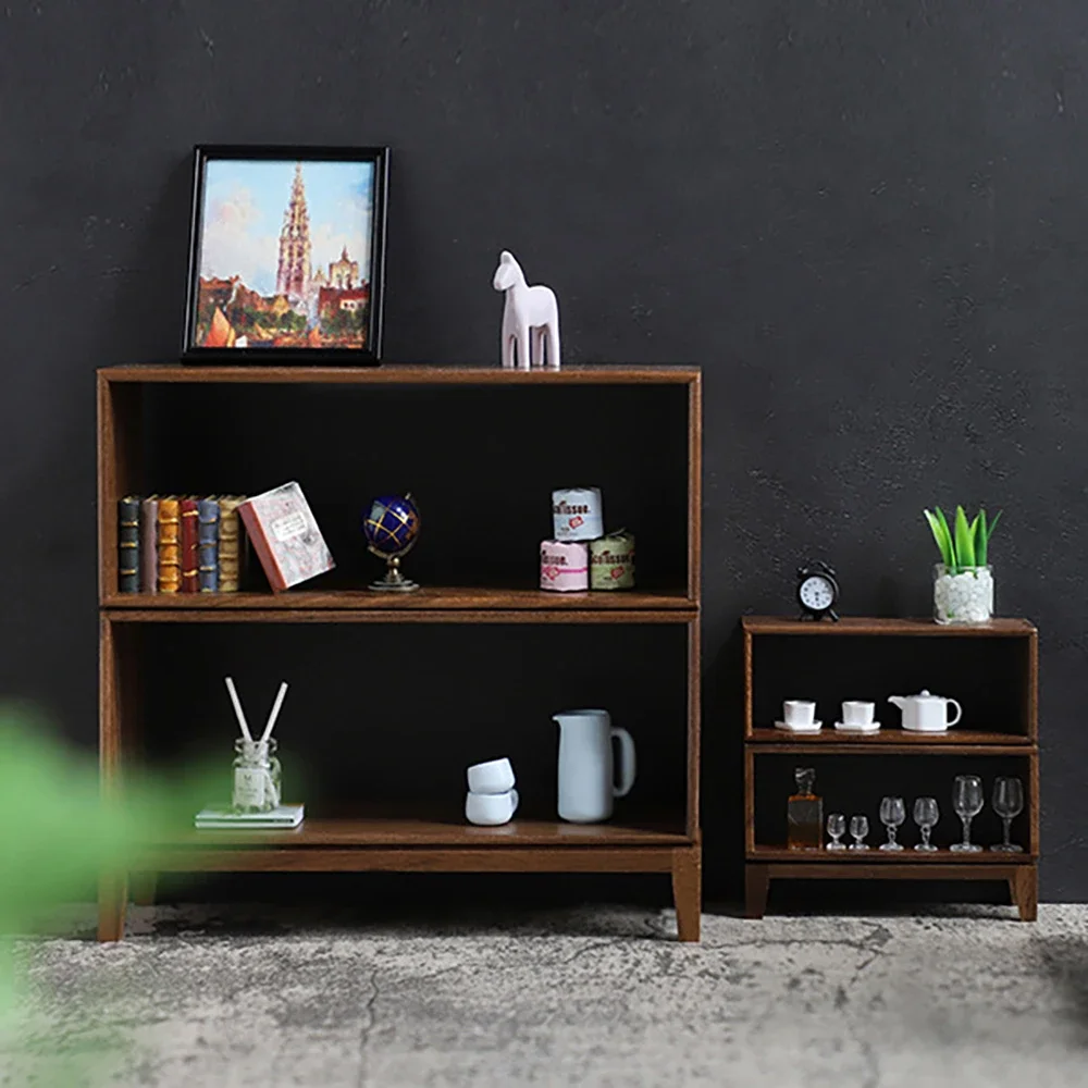1/12 Dollhouse Accessories Miniature DIY Double Layer Combination Cabinet Mini Storage Cabinet Model for Doll House Decoration