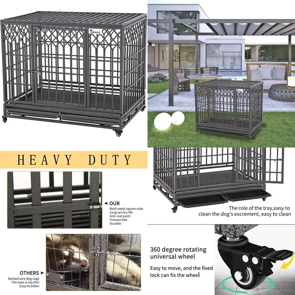 

Sturdy 42 Heavy-Duty Metal Dog Crate with Escape-Proof Locks, Portable Playpen for Large Dogs with Wheels and Y-Shaped Design