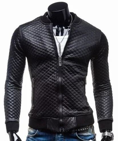 

Leisure Leather Coat with Stand Collar Individual Rhombus Pattern Casual Rock Performance Men's Motorcycle Jacket Large Size