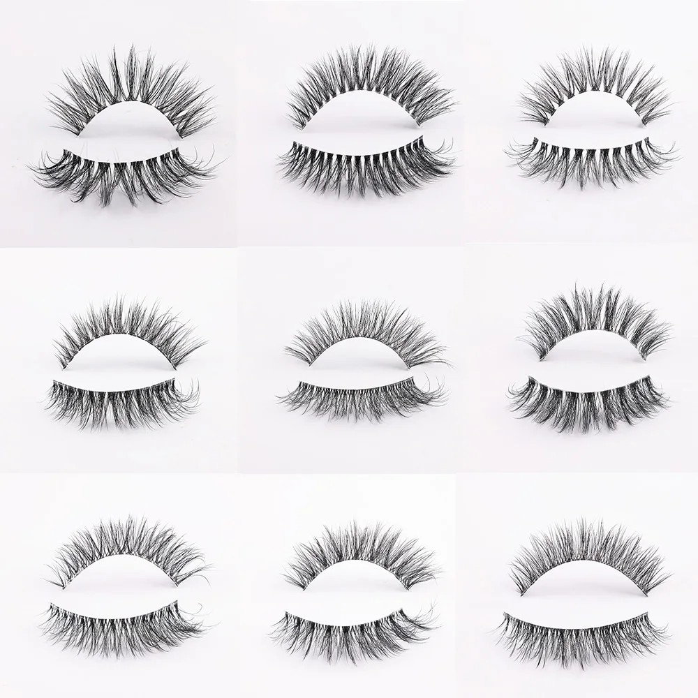 3D Mink Natural Eyelashes Fluffy Lashes D Curl Eyelashes 3D Volume Wispy False Lashes Strips Clear Band Lashes Pack