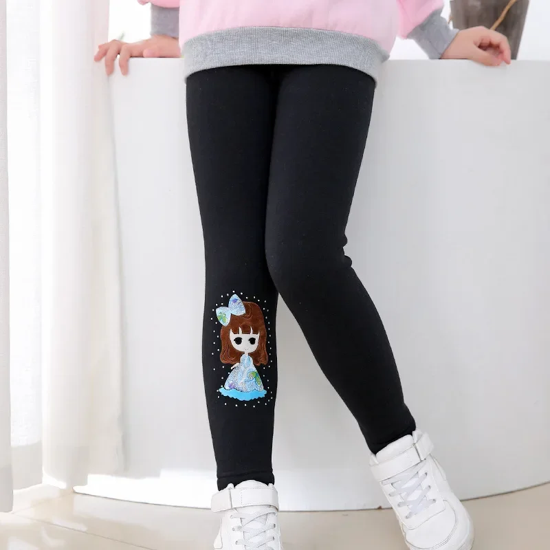 High Quality Winter Autumn Thick Warm Girls Leggings Kids Pants Children Winter Trousers Elastic Cartoon Pattern Leggings Girls