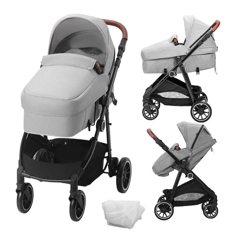 

Adjustable Stroller with Bassinet Reversible Seat Foldable Infant Toddler Stroller Lightweight Carbon Steel with Leg Cover and