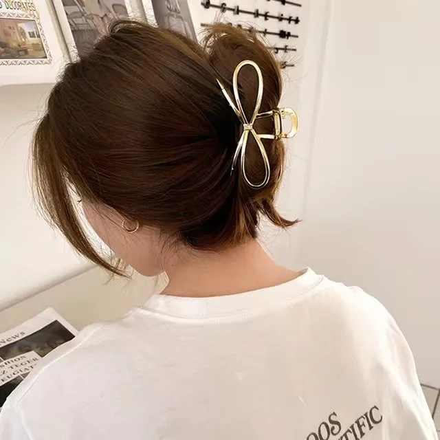 Elegante Schleife Metall Haarklammern für Frauen Gold Silber Geometrische Halteklammer Koreanische Mädchen Hohle Haarnadel Mode Haarschmuck – Detail 5