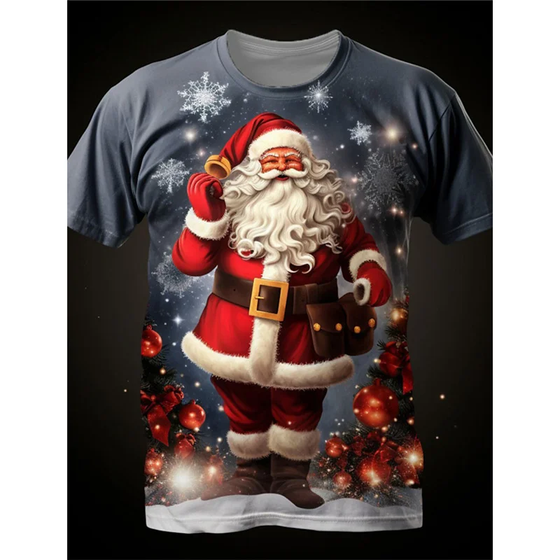 

Christmas Holiday Pattern T Shirt For Men Funny Santa Claus 3D Printed Tee Summer Casual Short Sleeve O-Neck Tops Loose T-Shirts