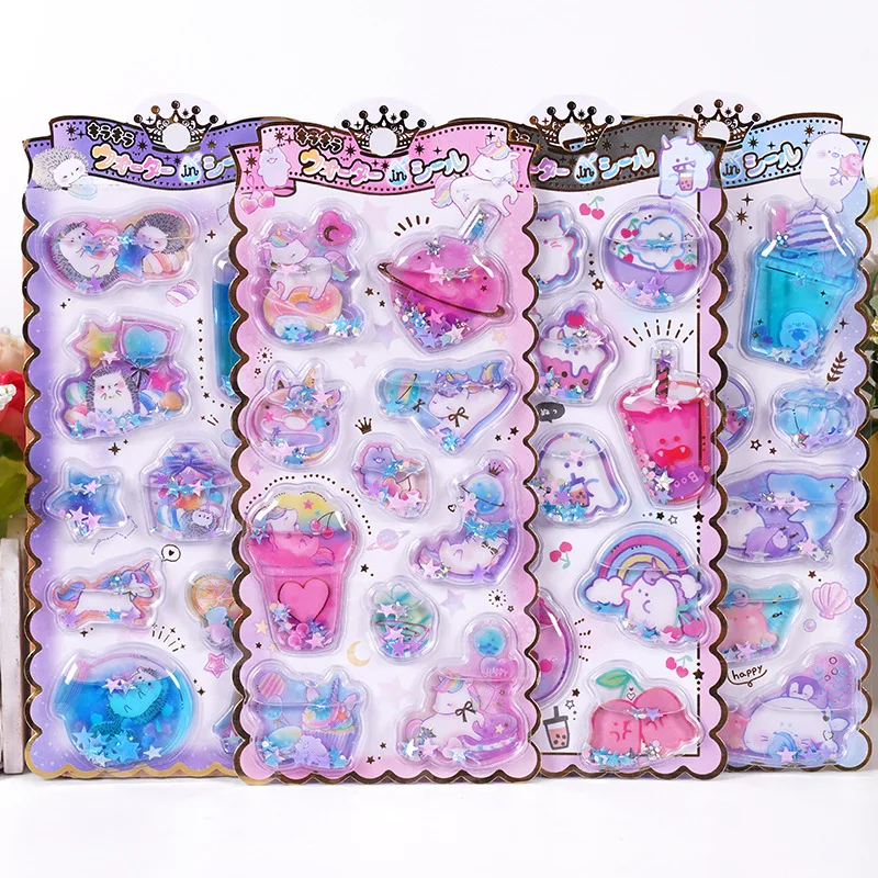 Cartoon Water Filling Sticker Color Bronzing Oil Filling Sticker Random 1pc Children's Handmade Decorative Water Sticker Paper