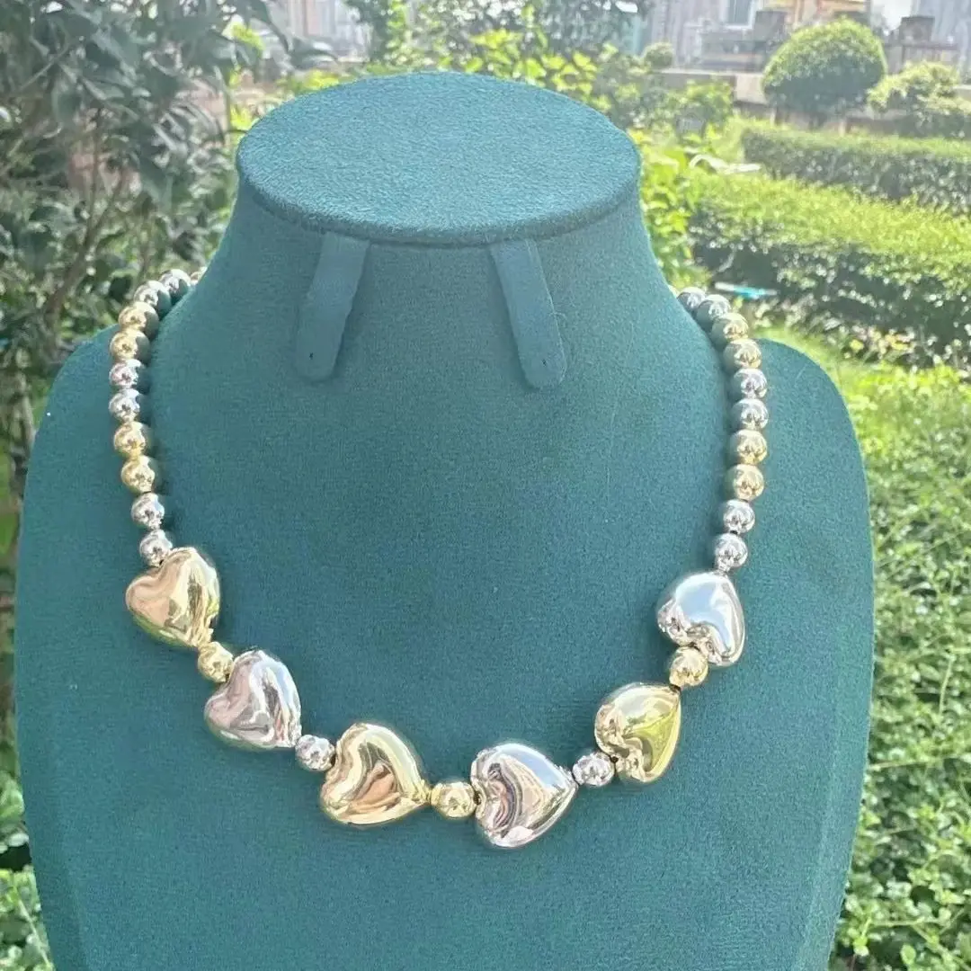

3PCS, Fashion Glossy Gold Silver Color Heart Brass Beads Necklace Fashion Jewelry For Woman Female