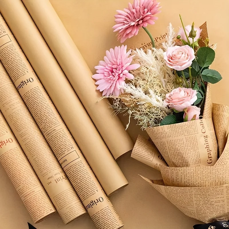 Vintage English Newspaper Thick Gift Wrap Paper - Floral Bouquet & Craft Packaging - Ideal for Korean Florist Bouquets DIY Gift