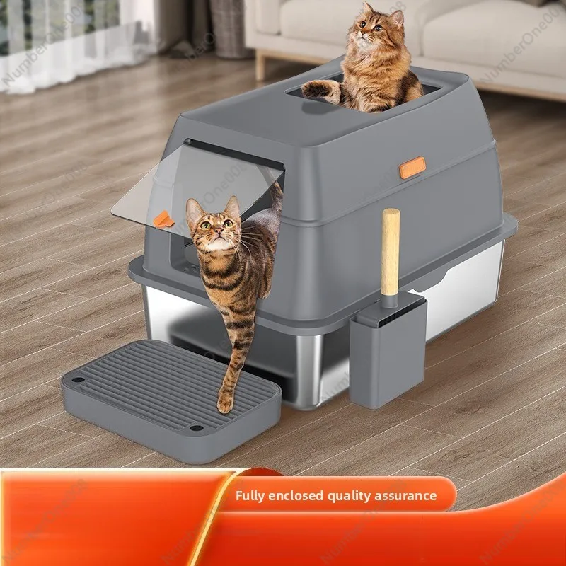

Large Stainless Steel Fully Enclosed Cat Litter Box Deodorizing Toilet Pet Anti-Splash Supplies Cat Litter Box