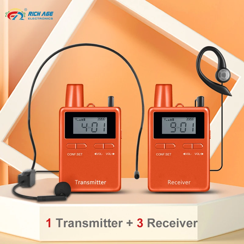 

RC2401 Wireless Audio Guide System 1 Transmitter + 3 Receivers With Microphone And Earphone For Travel Agency Education Meetings