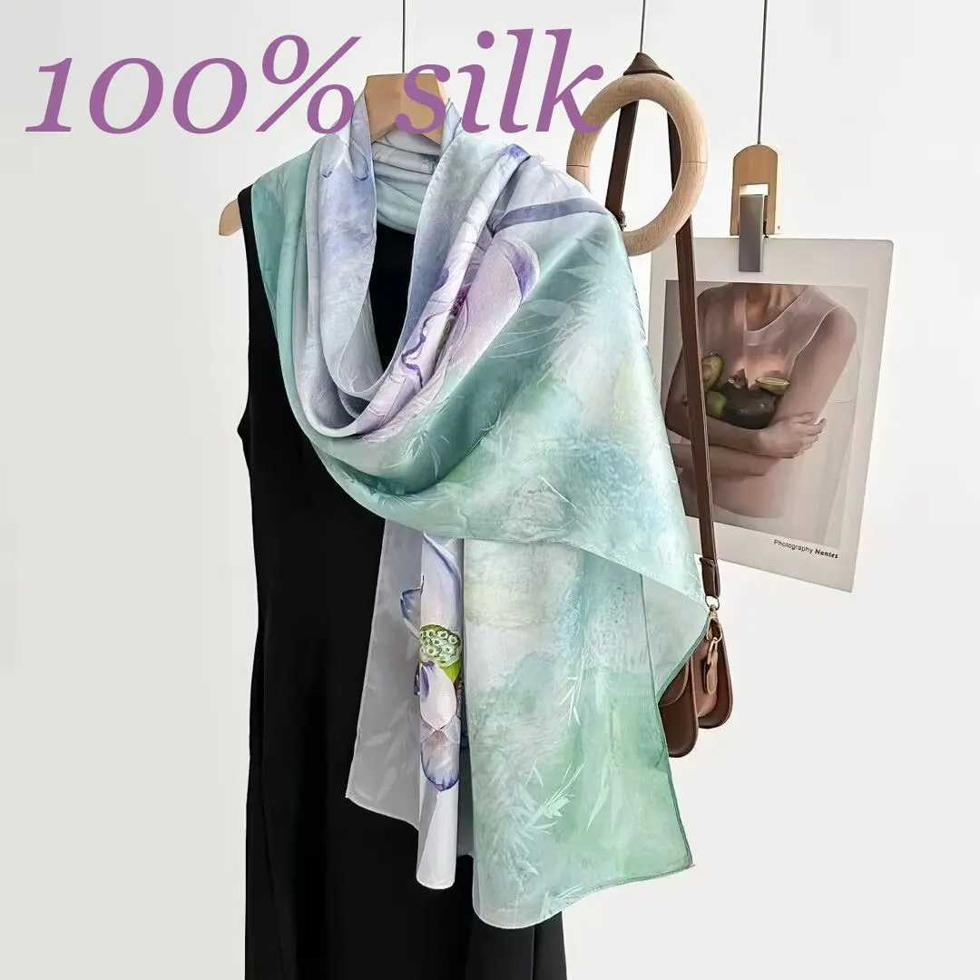 

175*55 см Элитный брендовый шарф, 100% шелковая бандана, женские шарфы, элегантная модная повязка на голову, хиджаб, шали, платок, головной платок