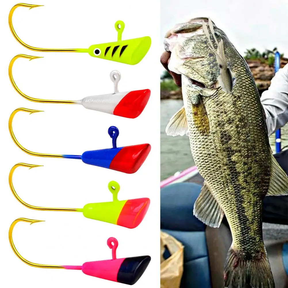 

5Pcs/Set Jig Head Hook Saltwater Freshwater Universal Metal Soft Lure Worm Barb Fishhook Kit Fishing Equipment