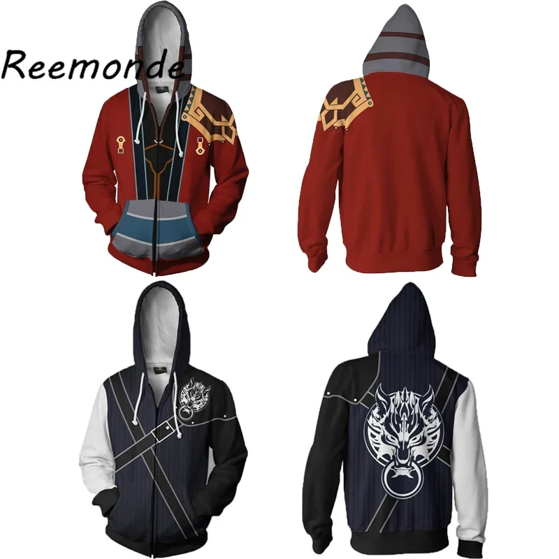 Japanisches Spiel letzte Phantasie Kostüm 3D-Druck Kostüm Hoodies Sweatshirt für Männer männliche Mode coole Jacke Reiß verschluss Mäntel Halloween