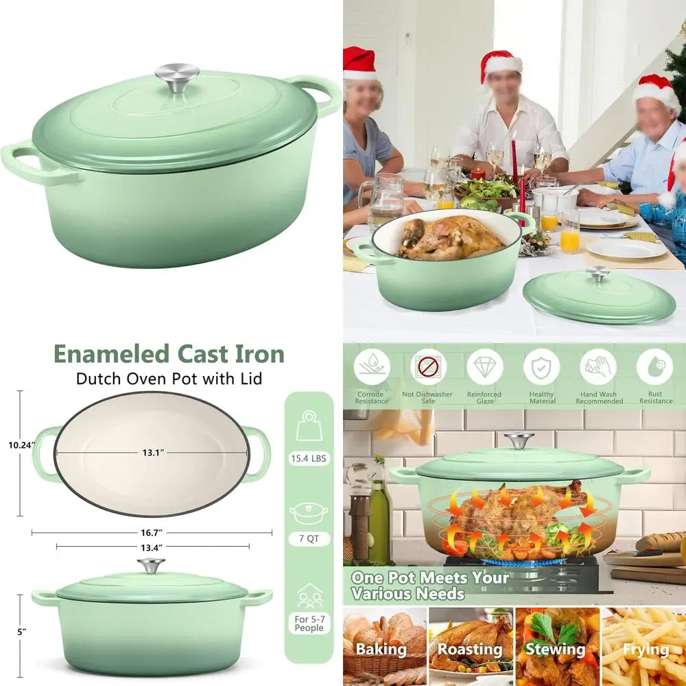 

Enameled Cast Iron Oval Dutch Oven Pot with Lid, Ideal for Baking, Stewing, and Braising, Suitable for Various Stoves, Non-stick