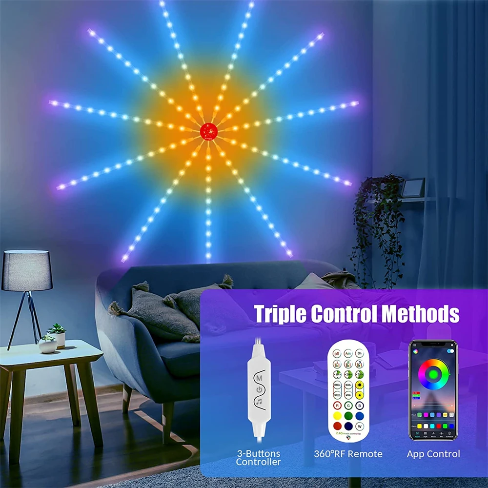 RGB Phantom Fireworks Strip Lights Dream Festoon Meteor Decoration Lamp Smart APP Control for Wedding Xmas Home Party Room Decor