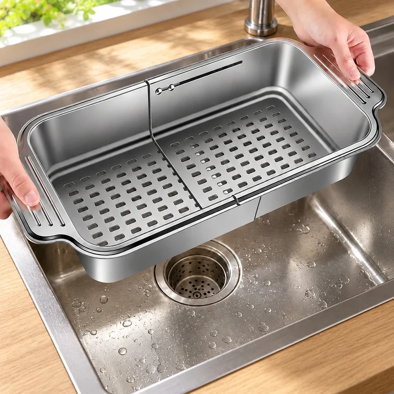 Stainless Steel Mesh Basket for Sink Drain, Ideal for Washing Produce, Straining Pasta, and Dish Cleaning