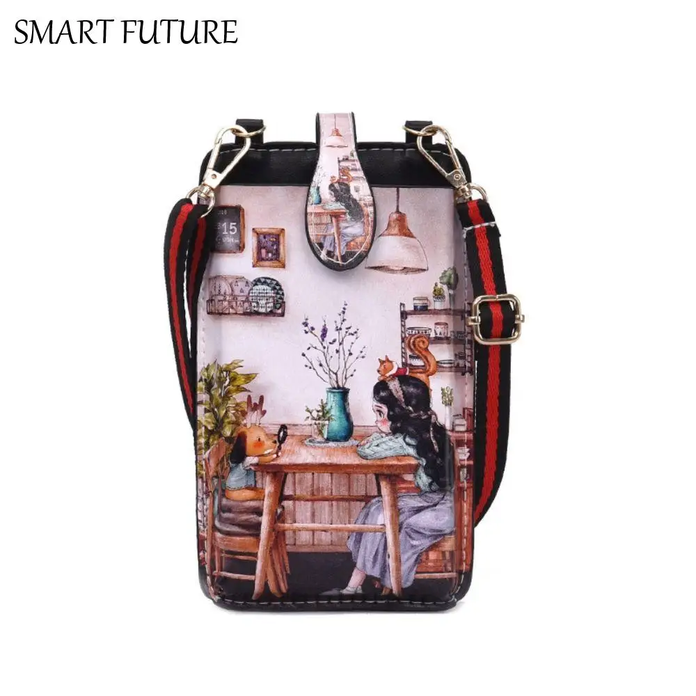 

Single Shoulder Phone Messenger Bag Pocket Pouch PU Leather Crossbody Phone Purse Mini Retro Print Ladies Crossbody Bags Phone