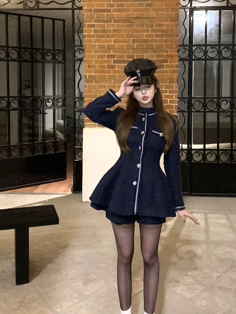 

Faionable Cotton Insert Waist-Cinching Slimming Top orts Set Autumn Winter New Design Small Fraance Sle Two-piece Suit