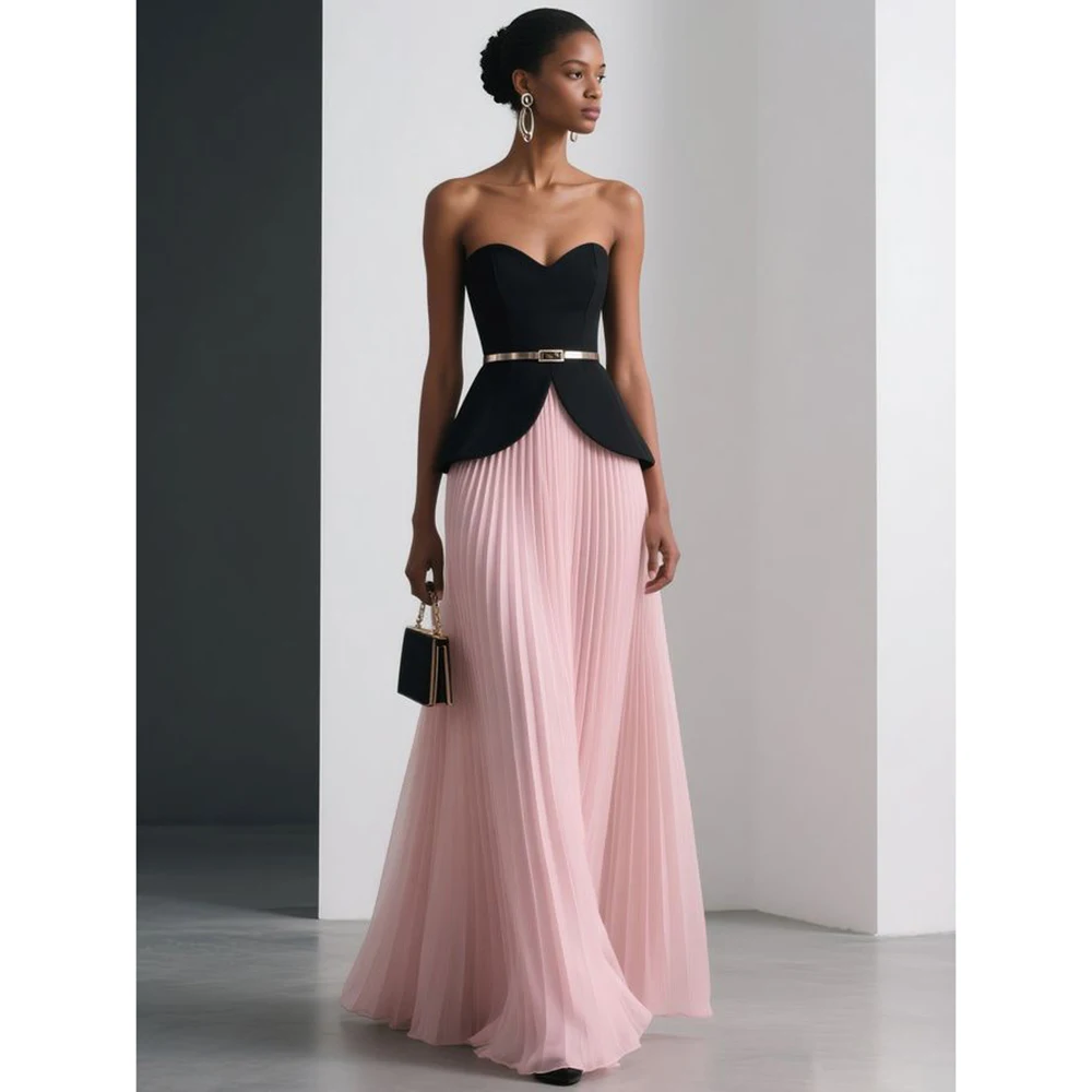 

New Elegant Pleat Strapless Slit A-line Slim Prom Dress Sexy Graduation Ceremony Evening Party Exquisite Cocktail Evening Dress