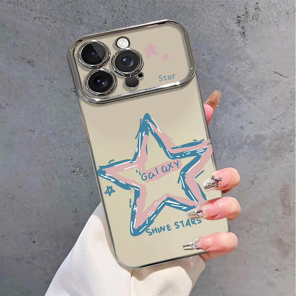 Star Fresh Niche Simple Graffiti Premium Electric Ferry Large Window Phone Case For IPhone 12 11 13 14 15 16 Max Pro Plus Shell