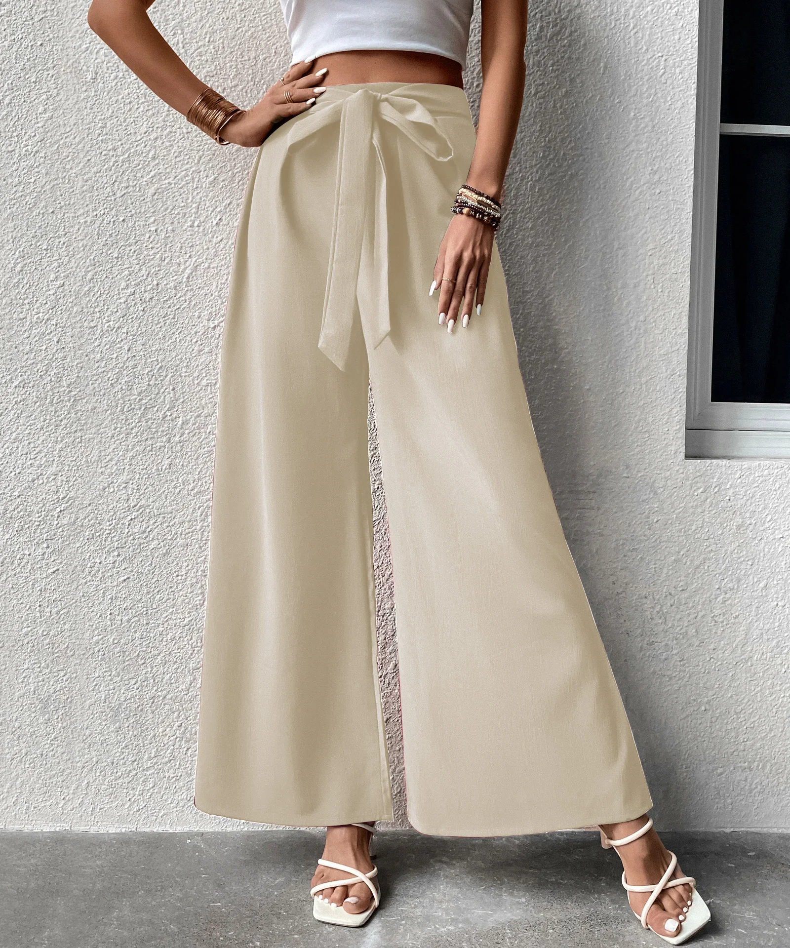 New cross-border trousers for spring and summer, commuting style high-waisted wide-leg pants