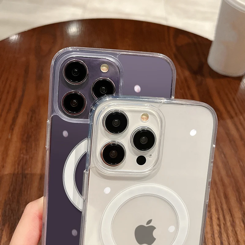 Funda magnética transparente para carga inalámbrica Magsafe, para iPhone 11 12 13 14 15 16 17 Air Pro Max Plus Mini, a prueba de golpes con cubierta de PC 4