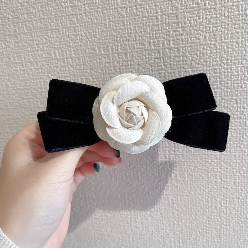 Korean Camellia Women's Bow Tie Brooch Retro College Style Shirt Collar Flower Fashion Velvet BowTie Corsage Pin Gift for Women