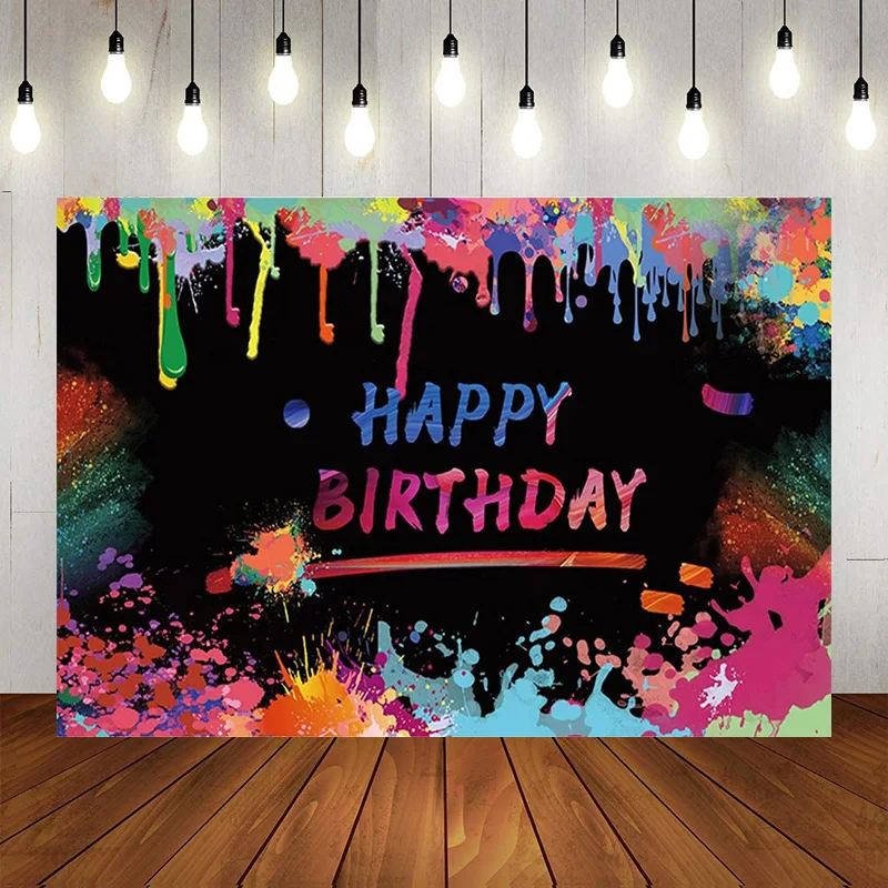 Colorful Graffiti Art Birthday Celebrate Backdrop Banner Photographic Background Cake Banner Decorations Kids