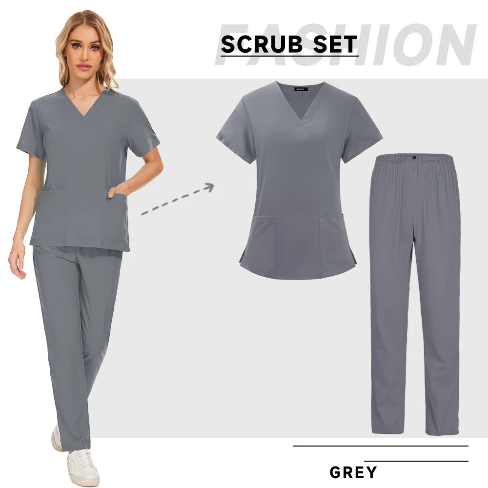 Scrub uniformi mediche donna infermiera uniforme sottile traspirante Scrub medico top Scrub elastici pantaloni medico abbigliamento da lavoro tuta Spa