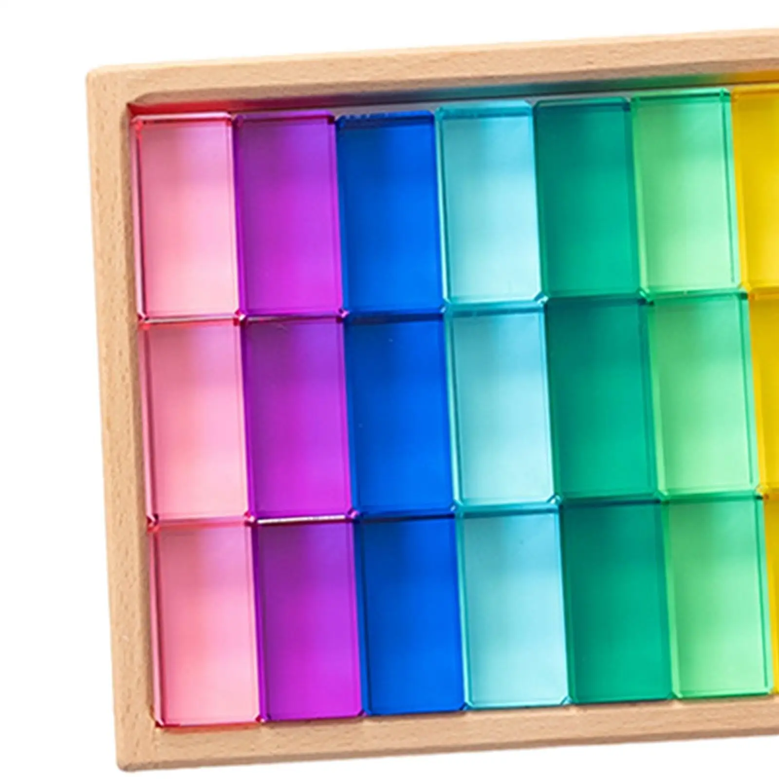 Acrylic Cubes Stacking Game Learn Color with Wooden Storage Box Acrylic Rainbow Building Blocks for Boys Girls Age 3 4 5 6 Kids