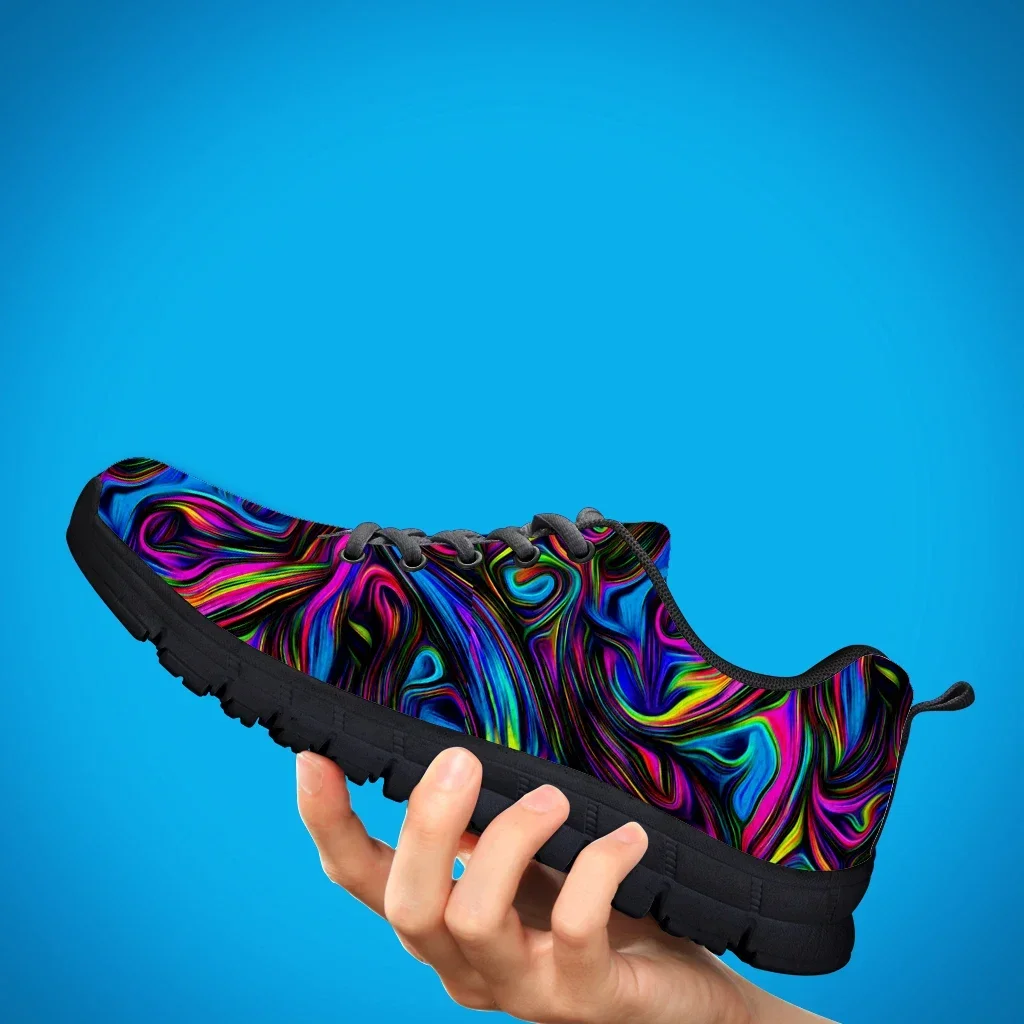 Modieuze Kleur Psychedelische Designschoenen Gebreide Stof Dikke Zool Sneakers Lichtgewicht Outdoor Schoenen Basketbalschoenen