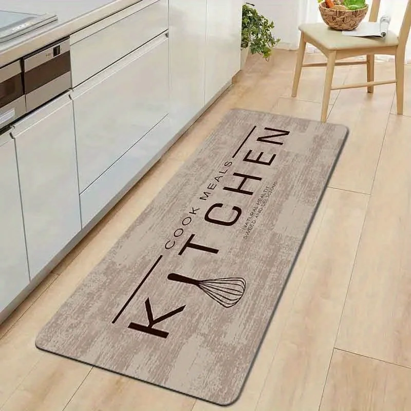 Simple Light Wood Kitchen Whisk Floor Mat Non Slip Quick Dry Runner Elegant Kitchen Text Pattern Carpet Kitchen Counter Hallway