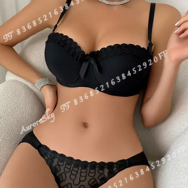 Women Sexy Bow Lingerie Set Push Up Underwire Bra Lace Fashion Intimates S-XL Beautiful Lace Bra And Panty Set Sexy Bottoms