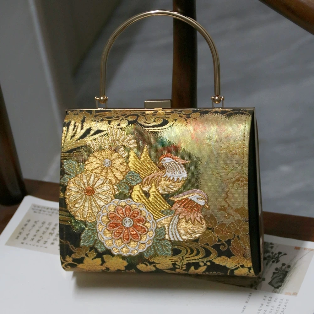 Limited Edition Retro Shijian Silk Handbag High-end Ancient Chinese Style Tang Brocade Framebag Nobel and Elegant Kisslockbag