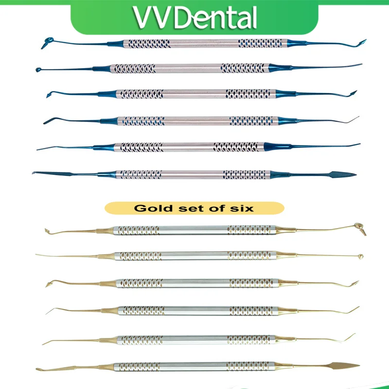 

6Pcs Dental Composite Resin Filling Spatula Stainless Steel Non-Stick Blue/Gold Option Composite Modeling Tool Dental Kit