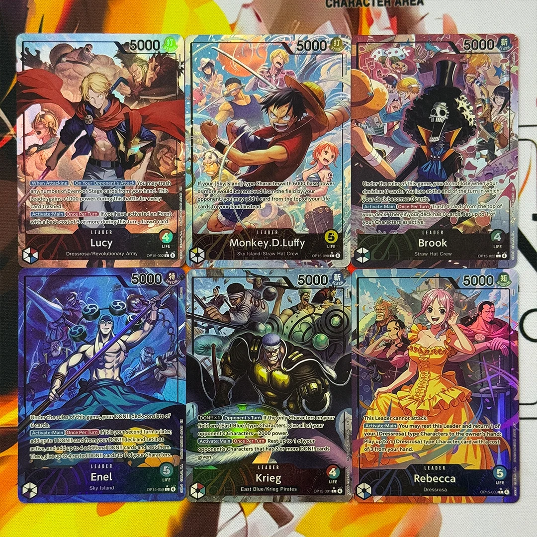 Cartão Colecionável DIY English Proxy One Piece Game Card Adventure On Kami’s Island Monkey.D.Luffy Enel Rebecca Brook OPCG 15