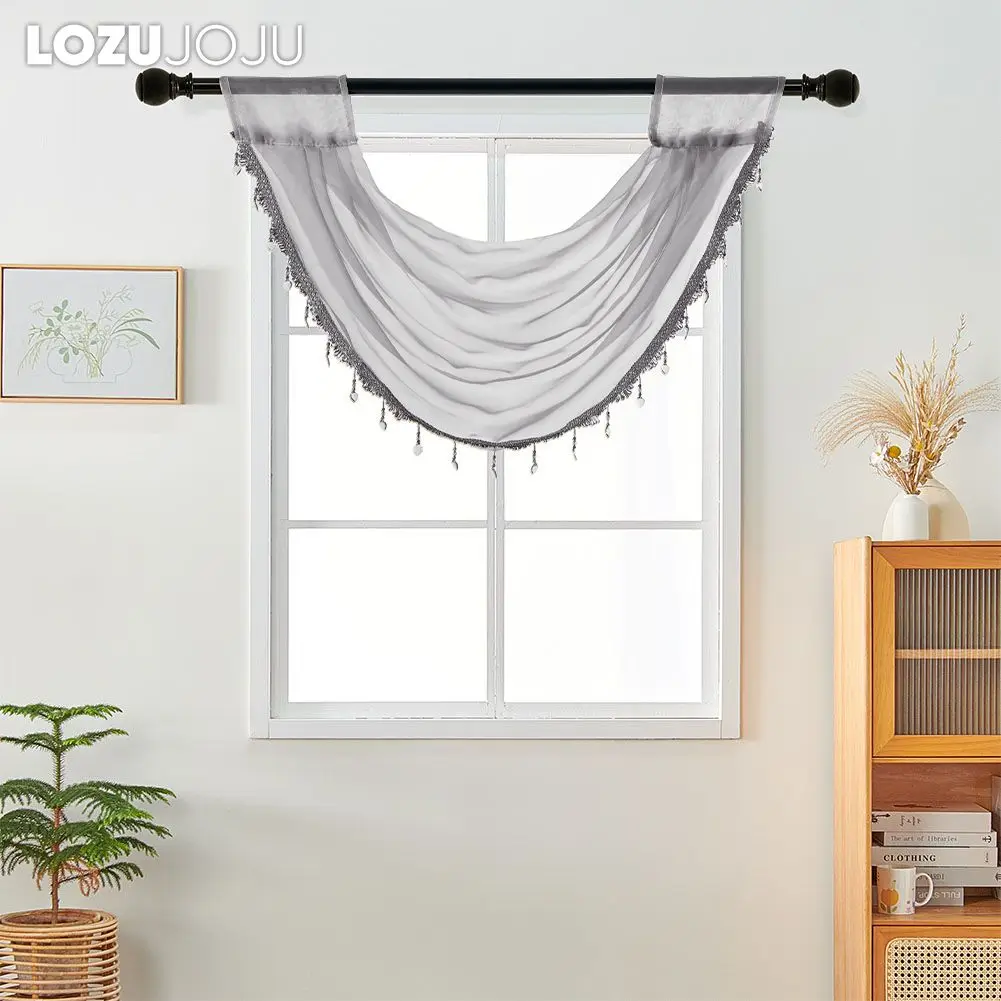 LOZUJOJU Modern Style Solid Sheer Voile Curtain Valance with Tassel 74x40 Home Window Decor Rod Pocket 1PC