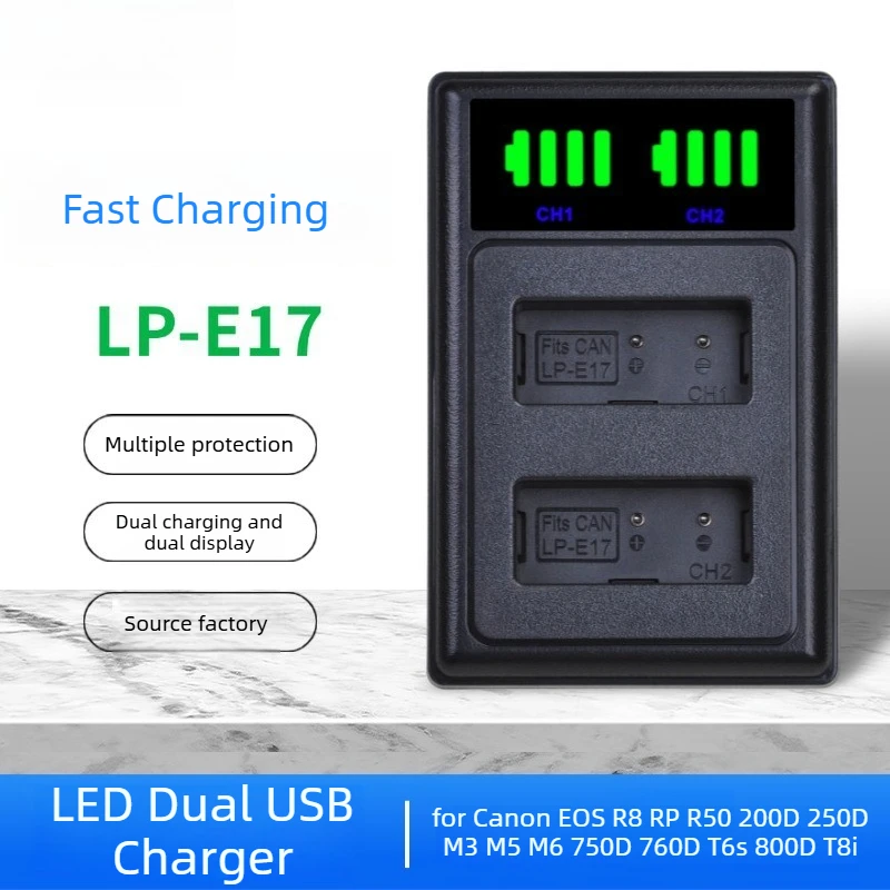 LP-E17 Camera Battery LPE17 LP E17 LED Dual USB Charger Set for Canon EOS R8 RP R50 200D 250D M3 M5 M6 750D 760D T6s 800D T8i