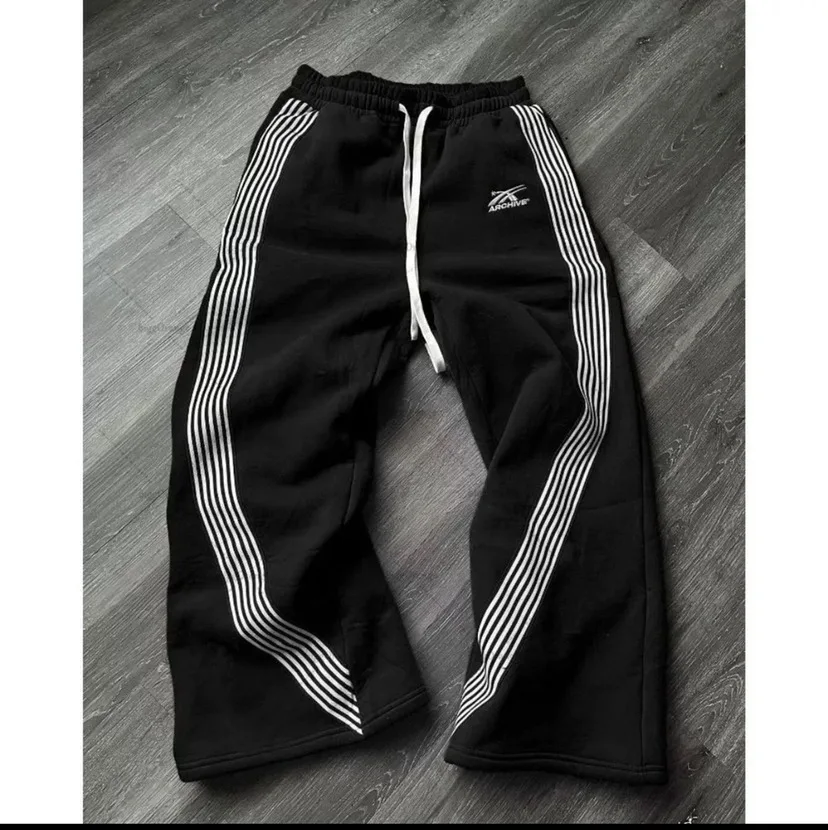 

American Letter Patch Retro Double Layer Design Y2K Pants Baggy Sweatpants Men Hip Hop Gothic Elastic Waist Jogging Casual Pants