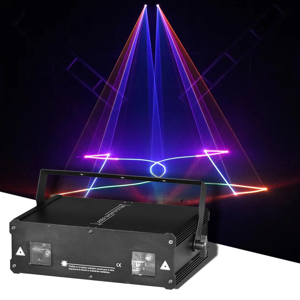 YUER 1W 2W 3W Double Heads Scan Animation Strobe Laser Light Full Color Stage Disco Music Party Pattern Laser Projector DMX512