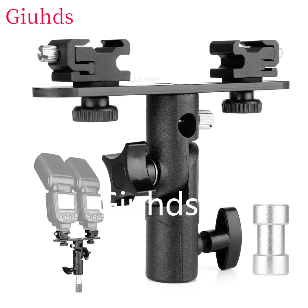 Dual Flash Bracket,Hot Shoe Speedlight Umbrella Holder,Light Stand Bracket Compatible with DSLR/Canon/Nikon/Yongnuo/Ring Light